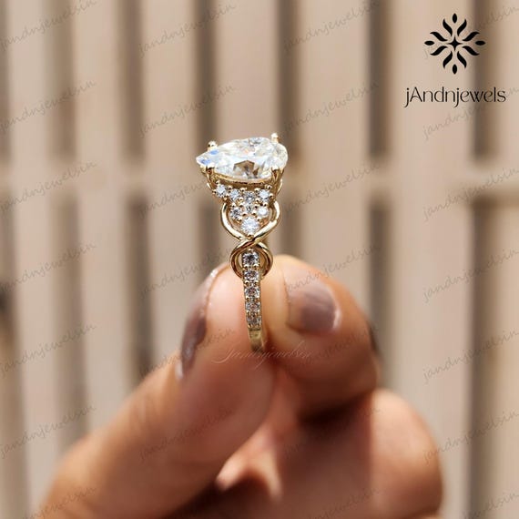 2CT Pear Moissanite Engagement Ring 14K Gold Ring Nature Inspired Floral Wedding Ring Unique Promise Ring Anniversary Gifts For Women