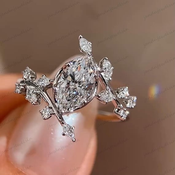 Vintage Marquise Cut Moissanite Engagement Ring Nature Inspired Leaf Vine Ring 14K Gold Floral Diamond Wedding Ring for Her Anniversary Ring