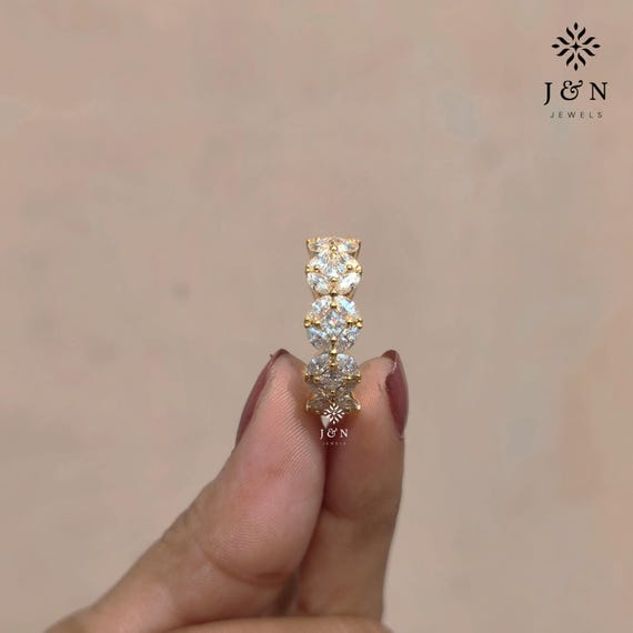 6MM Full Eternity Wedding Band Marquise And Princess Cut Moissanite Diamond Wedding Band For Women Anniversary Band Stackable Band Gifts Her