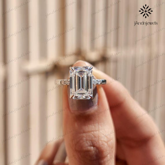 3CT Emerald Cut Moissanite Engagement Ring Emerald Hidden Halo Ring 10K Gold Ring Distance Pave Ring Wedding Ring For Women Anniversary Gift