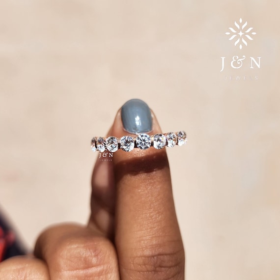 4MM 9-Stone Brilliant Round Moissanite Wedding Band | 14K Yellow Gold Stacking Ring | Diamond Alternative Anniversary Gift For Her