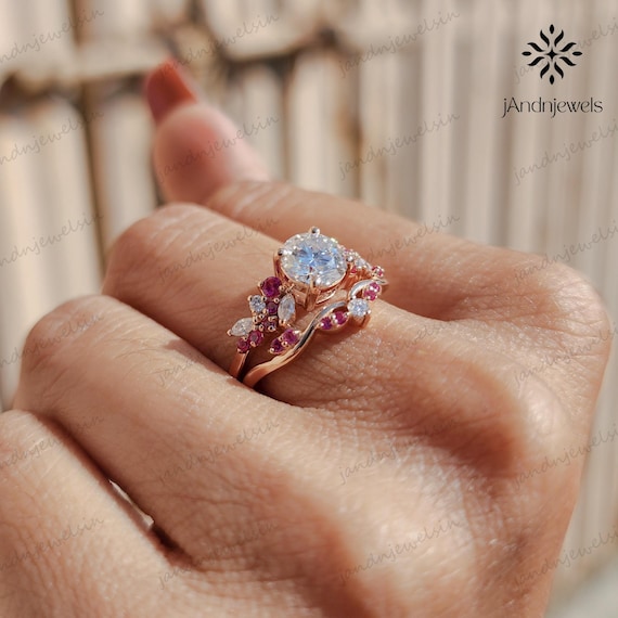 2CT Brilliant Round Cut Moissanite Engagement Ring Set 14K Gold Cluster Floral Ring Wedding Set Anniversary Ring Promise Ring for Her