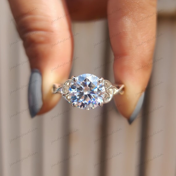 2CT Round Moissanite Engagement Ring Vintage 14K Gold Wedding Ring Nature Inspired Bridal Ring Lab Grown Diamond Ring Promise Ring for Her