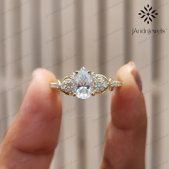 2CT Pear Moissanite Engagement Ring 14K Gold Ring Nature Inspired Floral Wedding Ring Unique Promise Ring Anniversary Gifts For Women