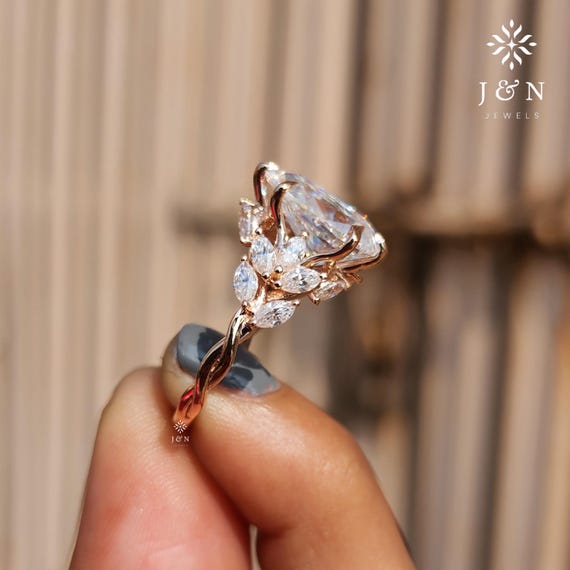 Floral Pear Cut Moissanite Engagement Ring Vintage 14K Gold Moissanite Diamond Wedding Ring Nature Inspire Ring Promise Ring For Women