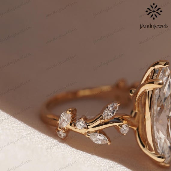 4CT Marquise Cut Moissanite Engagement Ring Floral Vine Gold Band Nature Inspired Marquise Solitaire Ring Vintage Wedding Ring Proposal Ring