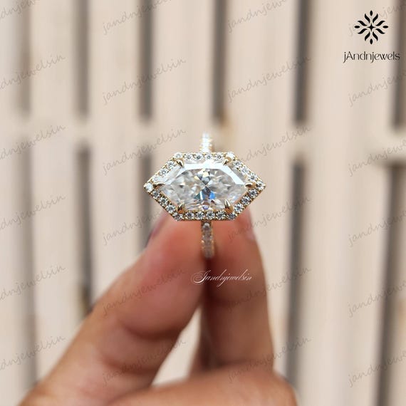 3CT Dutch Marquise Cut Moissanite Engagement Ring 14K Gold Halo Pave Band Hidden Halo Wedding Ring Anniversary Gift Proposal Ring For Her