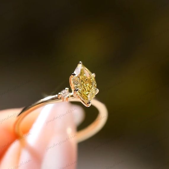 2CT Marquise Cut Yellow Diamond Engagement Ring 14K Gold Side Accents Ring Yellow Pear Moissanite Ring Wedding Ring Anniversary Gift