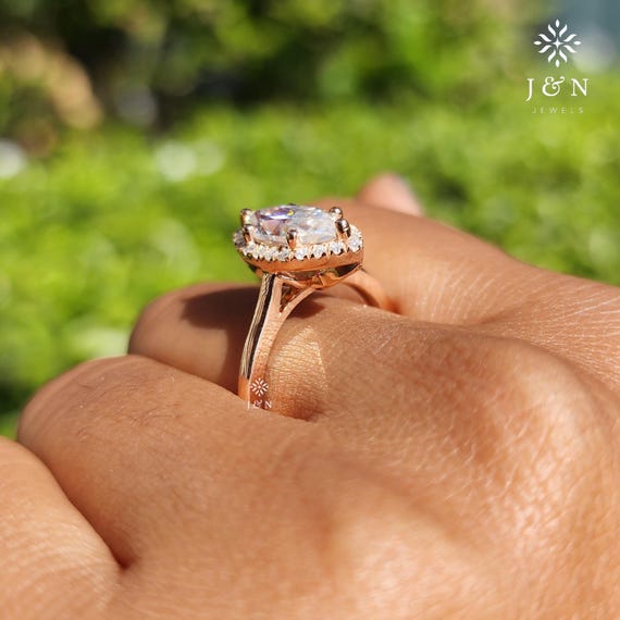 2CT Marquise Cut Moissanite Halo Engagement Ring 14K Rose Gold Bridal Wedding Ring Pave Diamond Anniversary Gift for Her