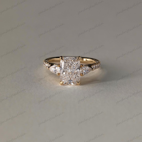 Three Stone Cushion Cut Moissanite Engagement Ring Cushion Cut Wedding Ring 14k Gold Ring For Her Promise Ring Proposal Ring Birthday Gift