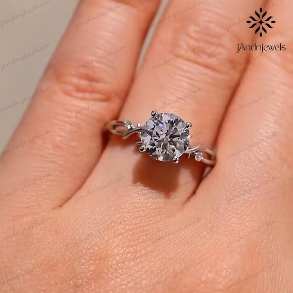 2CT Round Cut Moissanite Engagement Ring Leaf Vine Band Nature Inspired Solitaire Ring Floral 14K Gold Wedding Ring Anniversary Gifts