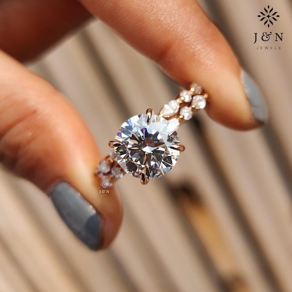 3CT Round Cut Lab Grown Diamond Engagement Ring Set 14K Gold Bridal Ring Set Unique Wedding Ring Set For Her Round Cut Diamond Ring Set