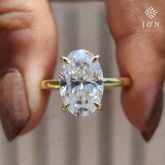 Oval Moissanite Solitaire Engagement Ring 14K Gold Hidden Halo Diamond Accent Minimalist Classic Bridal Wedding Ring for Women