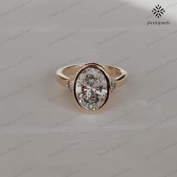 3CT Oval Moissanite Engagement Ring Bezel Set Three Stone Diamond Ring 14K Solid Gold Wedding Ring Unique Oval Bridal Proposal Ring For Her