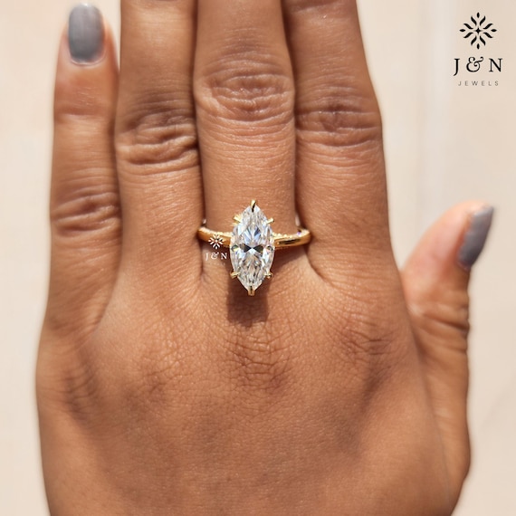 3CT Marquise Moissanite Engagement Ring 14K Gold Tulip Setting Wedding Ring for Her Anniversary Ring Unique Proposal Ring Handmade Jewelry