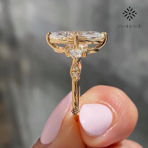 Art Deco Marquise Ring Moissanite Engagement Ring Solitaire Ring 14K Gold Ring Wedding Ring
