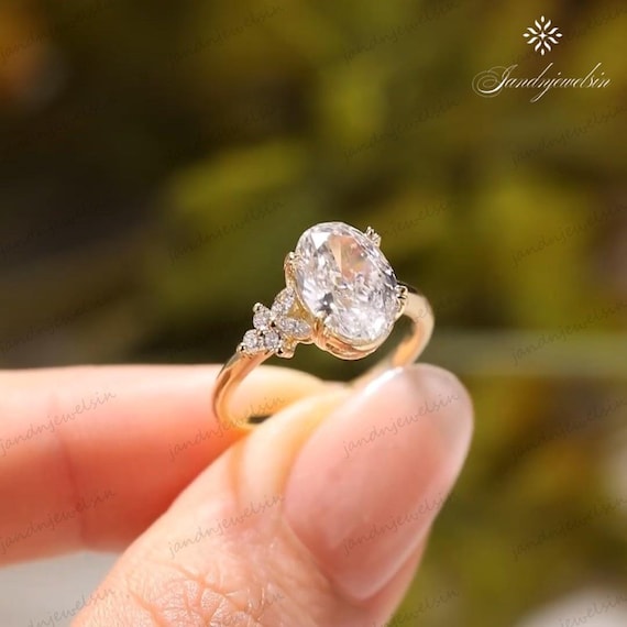 3CT Oval Moissanite Engagement Ring Oval Floral Ring 14K Gold Solitaire Ring Unique Ring for Her Anniversary Ring For Women