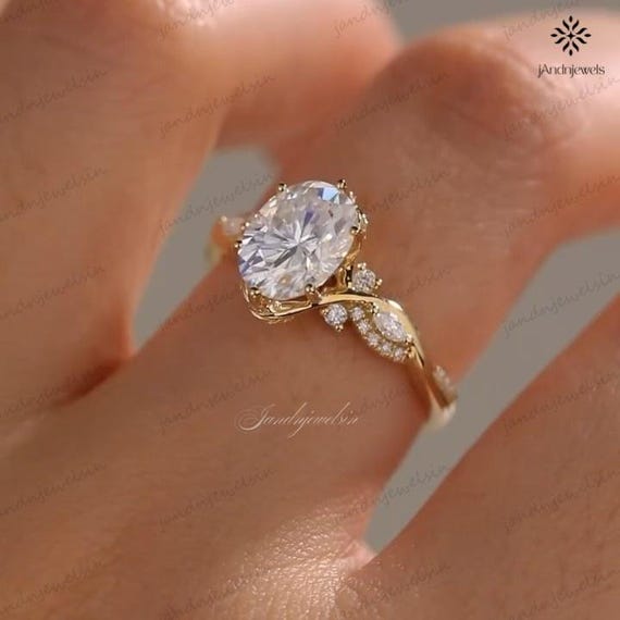2.5CT Oval Moissanite Engagement Ring Vintage Nature Inspired Ring 14K Gold Wedding Ring Oval Diamond Ring Anniversary Gift Promise Ring