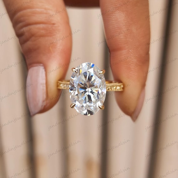 4CT Vintage Oval Moissanite Engagement Ring Art Deco 14k Yellow Gold Solitaire Ring Antique Bridal Ring For Her Unique Wedding Ring