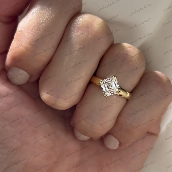 2CT Asscher Cut Moissanite Engagement Ring Double Prong Solitaire 14K Solid Gold Ring Anniversary Gift for Women