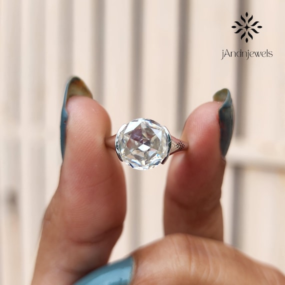 1.5CT Rose Cut Half Bezel Moissanite Engagement Ring Solitaire Ring Half Bezel Ring Wedding Ring For Women Promise Ring