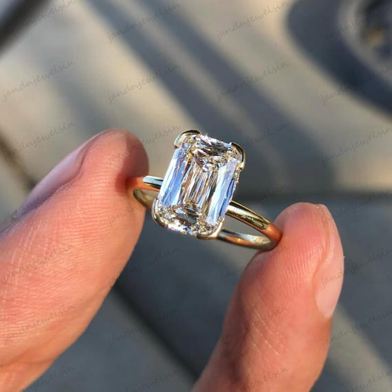 Criss Cut Moissanite Engagement Ring 14k Gold Solitaire Hidden Halo Ring Unique Bridal Ring Vintage Ring Classic Wedding Ring Gift for Her