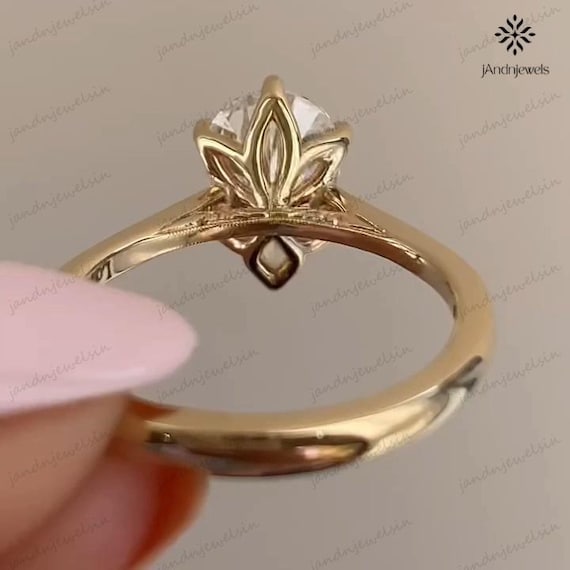 3CT Pear Moissanite Engagement Ring 14K Solid Gold Tulip Setting Milgrain Solitaire Bridal Wedding Ring Anniversary Ring for Women