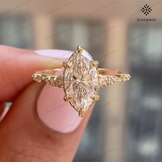 3CT Marquise Moissanite Engagement Ring Vintage Leaf Prong Hidden Halo Ring 14K Gold Cluster Wedding Ring Anniversary Ring for Women