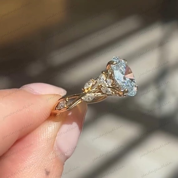 Floral 2.5CT Oval Cut Moissanite Engagement Ring Vintage 14K Gold Moissanite Diamond Wedding Ring Nature Inspire Ring Promise Ring