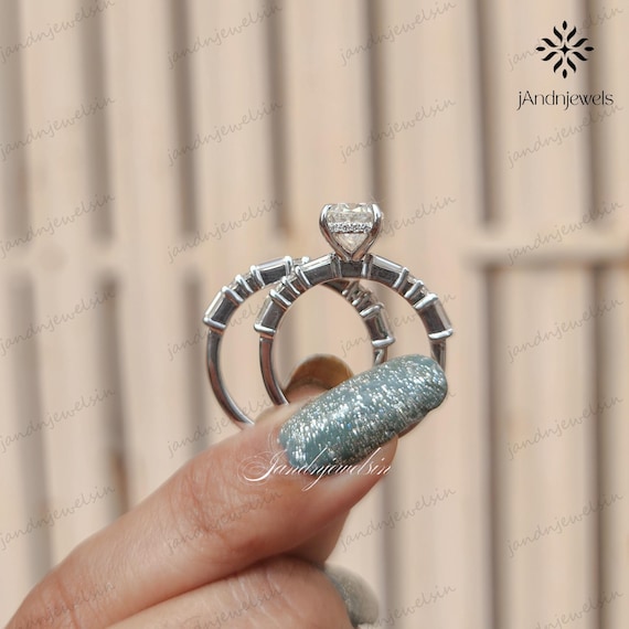 3CT Cushion Cut Moissanite Engagement Ring Set 14K Gold Cushion Bridal Ring Unique Diamond Wedding Ring Set & Anniversary Gift Promise Ring