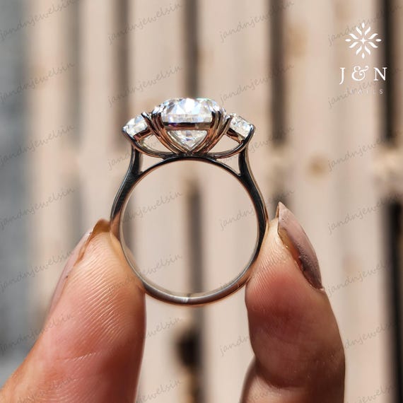 4CT Oval Moissanite Engagement Ring Three Stone Half Moon Diamond Trilogy Ring 14K Gold Wedding Anniversary Gift For Her