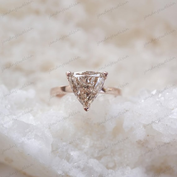 3.5CT Trillion Cut Moissanite Engagement Ring Rose Gold Solitaire Ring Unique Geometric Diamond Ring Modern Minimalist Wedding Ring for Her