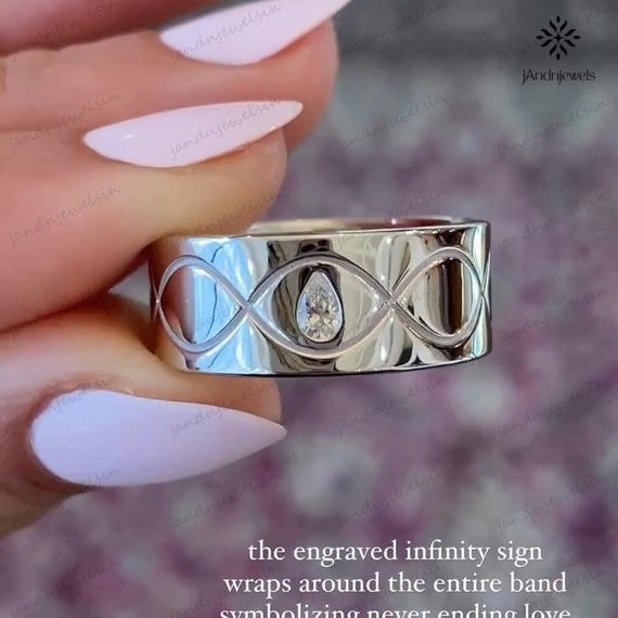 Pear Cut Diamond Infinity Band Ring 14K White Gold Unique Engagement Wedding Ring Anniversary Gift for Women