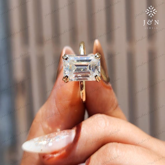4CT Emerald Cut Moissanite Engagement Ring Solitaire Ring Diamond Ring Emerald Promise Ring 14K Solid Gold Ring Emerald Wedding Ring