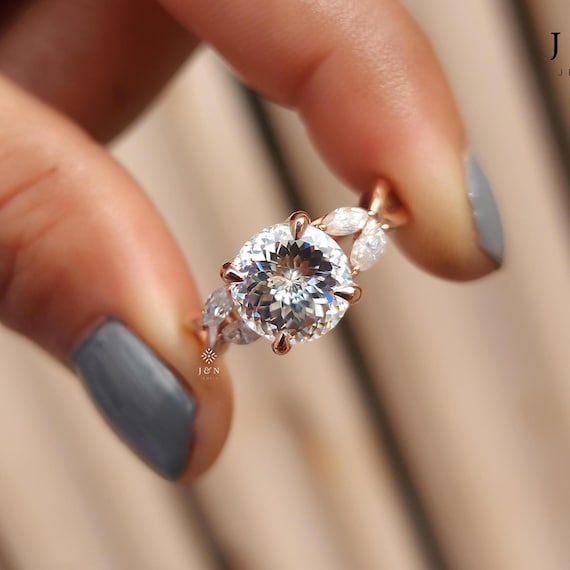 Antique Portuguese Cut Moissanite Engagement Ring, Handmade Gold Wedding Jewelry