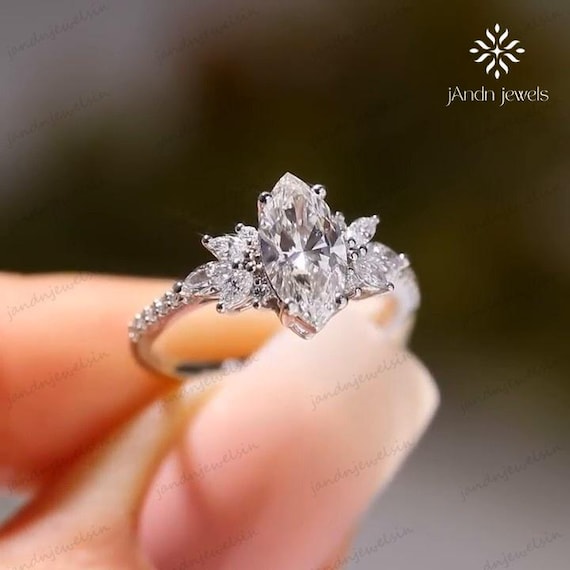 2CT Marquise Moissanite Engagement Ring Set Leaf Vine Wedding Ring Set Nature Inspired Bridal Set 4K Gold Ring Set Anniversary Gifts