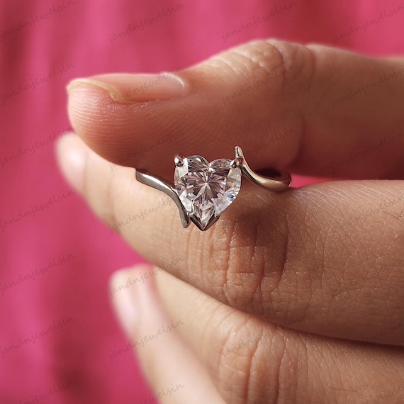 Heart Cut Moissanite Engagement Ring 14k Gold Solitaire Bypass Ring Unique Cut Diamond Wedding Ring For Her Anniversary Ring Promise Ring