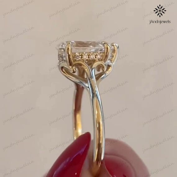 3CT Pear Cut Moissanite Engagement Ring 14K Solid Gold Hidden Halo Cathedral Setting Bridal Ring Unique Wedding Ring Anniversary Gift