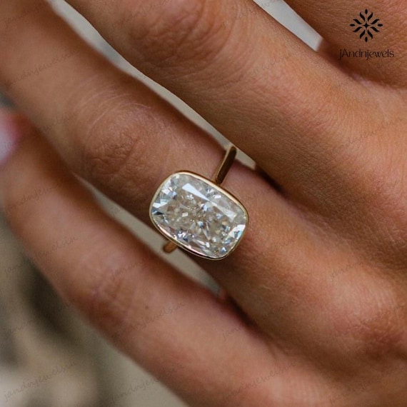 5CT Elongated Cushion Cut Moissanite Engagement Ring Bezel Set Ring 14k Gold Ring Solitaire Diamond Ring Wedding Ring For Her Promise Ring