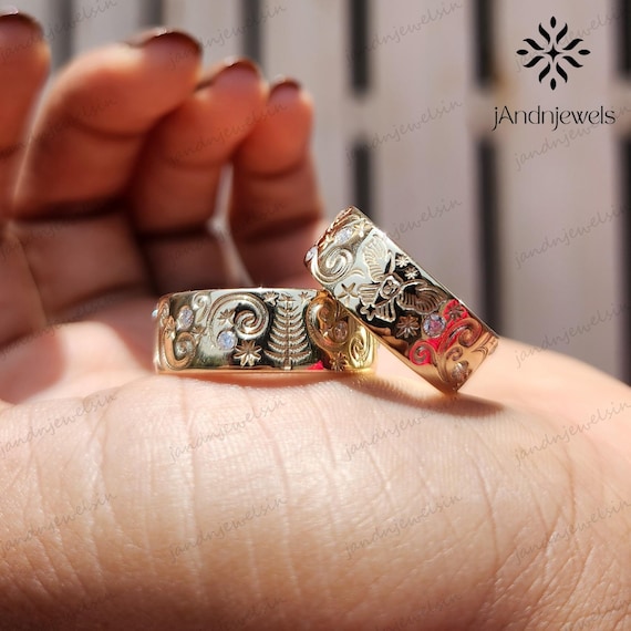 Art Deco 14K Solid Yellow Gold Wedding Band Flash Setting Moissanite Ring Classic Designer Band Stackable Rings Matching Band Rings For Him