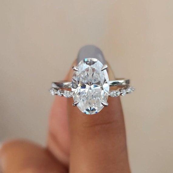 3CT Oval Moissanite Ring Set 14K Gold Bridal Engagement Wedding Ring Set for Women Anniversary Promise Ring Gift