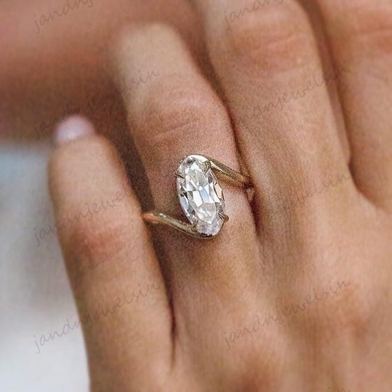 4.3CT Old Mine Moval Moissanite Engagement Ring 14K Gold Unique Bypass Solitaire Ring Vintage Inspired Wedding Ring for Women Gift