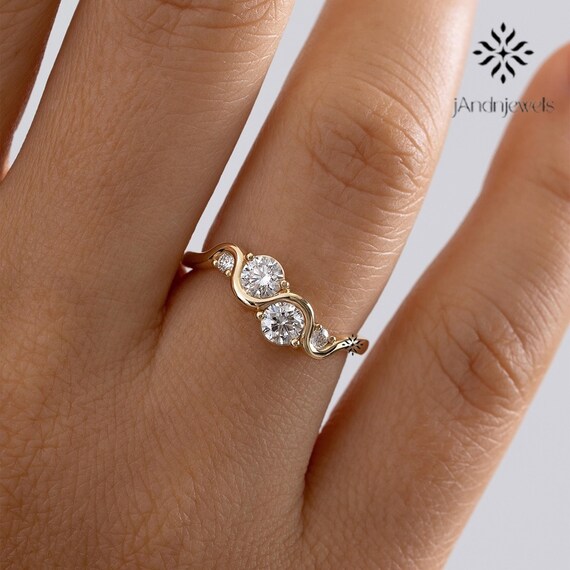 Wave Diamond Engagement Ring 14k Gold 3 Stone Bridal Ring Unique Twist Design Wedding Ring Promise Ring Christmas Gift