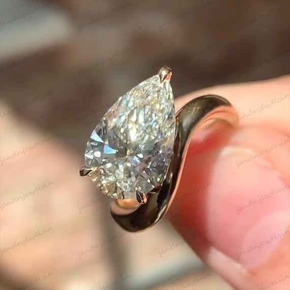East West Pear Cut Moissanite Engagement Ring 14k Gold Wedding Ring Curved Ring Anniversary Gifts Promise Ring Unique Ring For Her