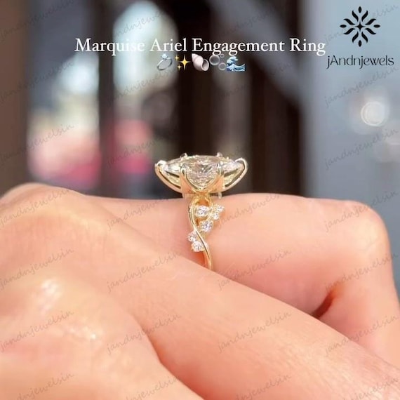 2CT Marquise Moissanite Engagement Ring 14K Gold Leaf Band Unique Wedding Ring Diamond Side Stones Floral Ring Gift for Her Anniversary Ring