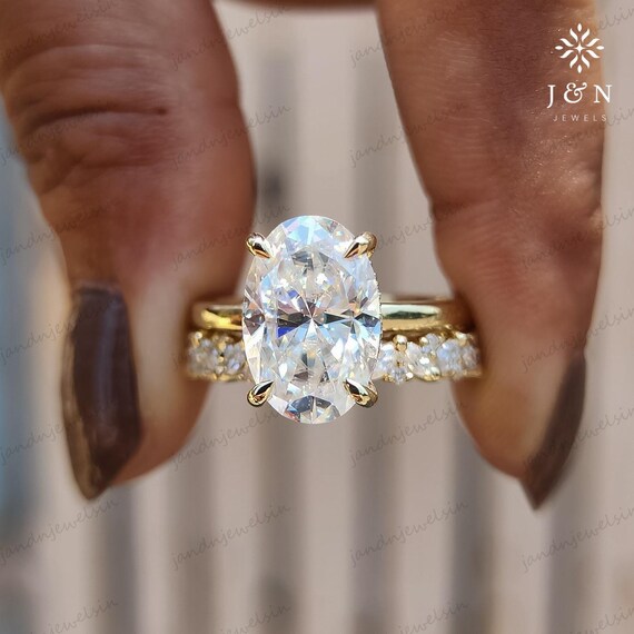 3CT Oval Cut Moissanite Engagement Ring Set 14K Gold Ring Wedding Ring Oval Diamond Ring Anniversary Gift Proposal Ring Bridal Ring Set