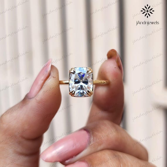 2CT Solitaire Elongated Cushion Cut Moissanite Engagement Ring Women Wedding Ring Anniversary Ring 14K Solid Gold Handmade Rings For Women