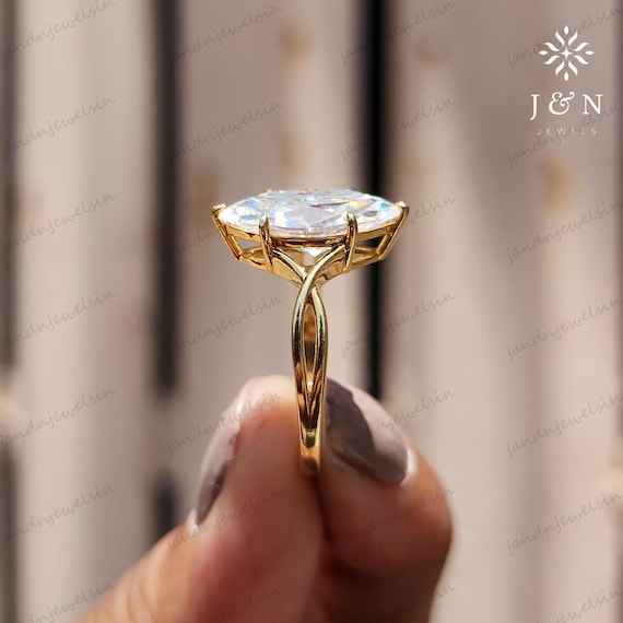 Marquise Cut Moissanite Engagement Ring Twisted Shank 14K Yellow Gold Solitaire Prong Set Bridal Ring Anniversary Wedding Ring Gift for Her