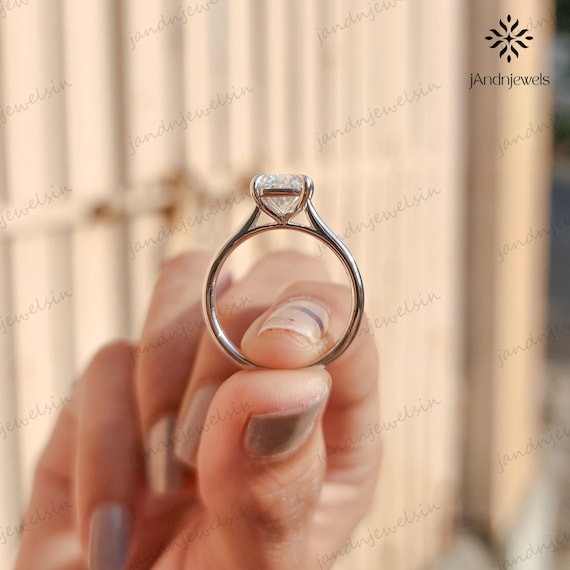 2.5CT Cushion Cut Moissanite Engagement Ring Solitaire 14K Gold Wedding Ring Anniversary Promise Ring for Her Cathedral Ring