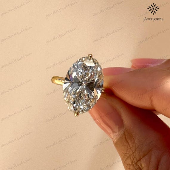 4 CT Oval Moissanite Engagement Ring 14K Yellow Gold Oval Solitaire Ring Large Diamond Ring Wedding Ring for Her Anniversary Gift For Women